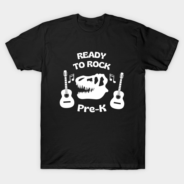 Ready to rock pre k, Dinosaur, T Rex, Skull T-Shirt by iHeartDinosaurs